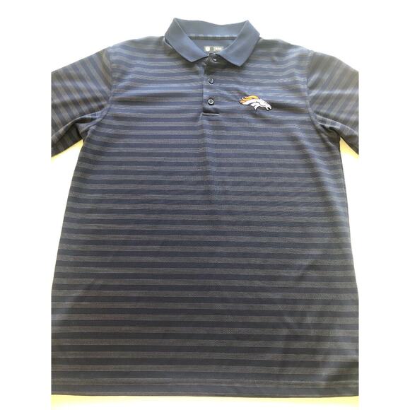 Denver Bronco NFL Team Apparel Navy Striped Polo Shirt Mens Size Large L - Picture 1 of 6